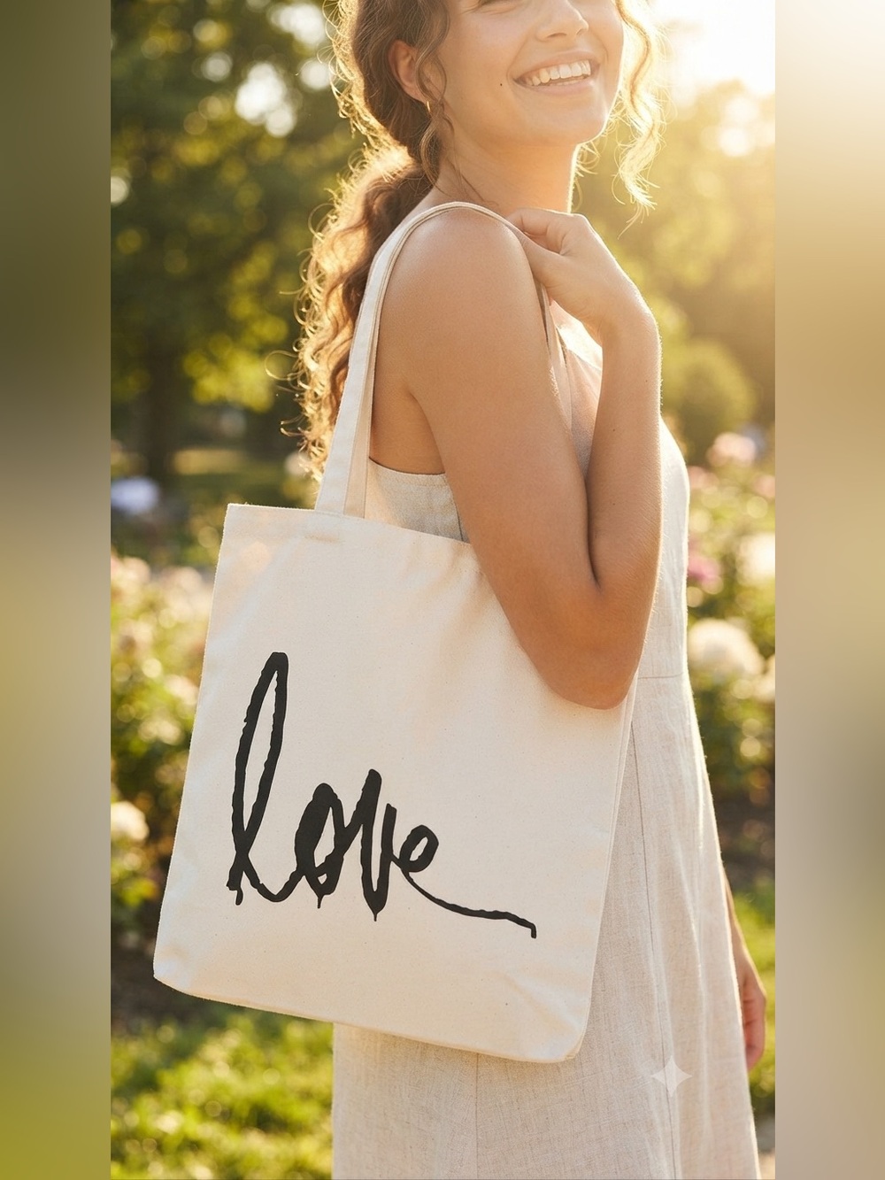 Forever 21® White Canvas Tote Bag "Love" Script Graphic Brand New Cute